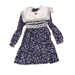 Beautiful Rare POLLY FLINDERS Girls long Sleeve Floral Dress  Vintage 1990 Speci